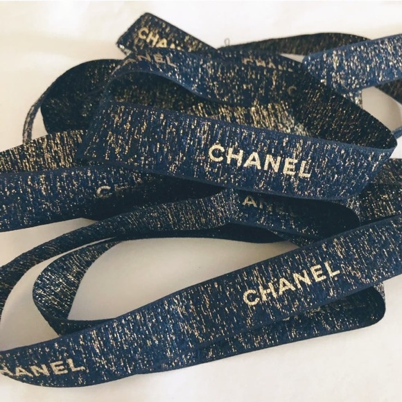 CHANEL Ribbon‎ Authentic Navy Blue & Gold Woven Ribbon 60 Inches - Picture 5 of 6